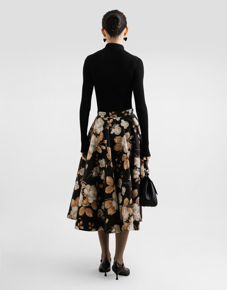 Dolce & Gabbana Midirock aus Brokat mit Vintage-Rosenprint Drucken F4C6FTFSTBR