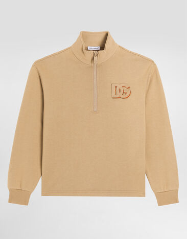Dolce & Gabbana Cotton sweatshirt with DG patch Beige L4JWMXG7PRO