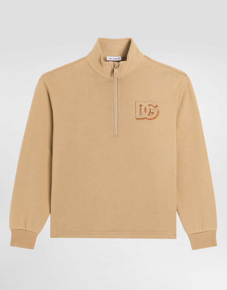 Dolce & Gabbana Cotton sweatshirt with DG patch Beige L4JWMXG7PRO