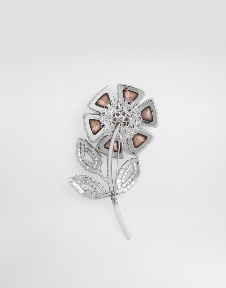 Dolce & Gabbana دبوس بروش زهرة كبير بأحجار راين Silver WPR7F4W1111