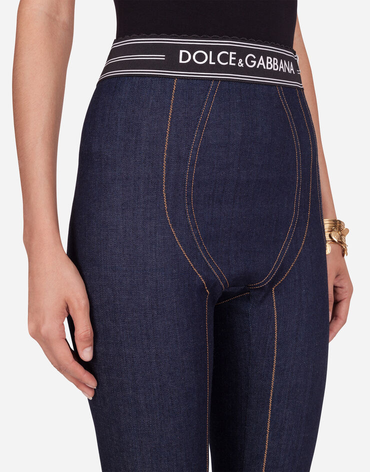 Dolce & Gabbana Denim capri pants with branded waistband BLU FTBO3DG898Z