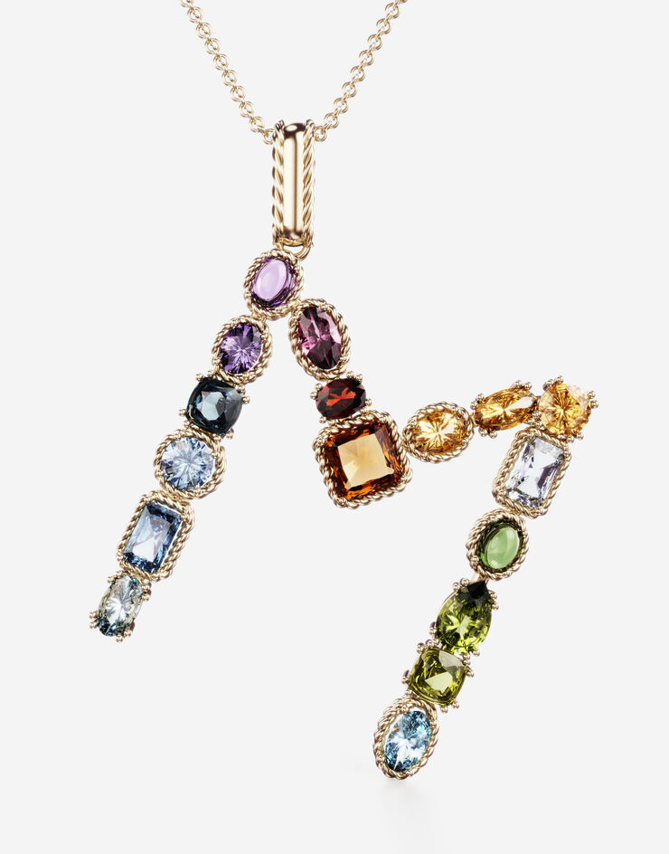 Dolce & Gabbana Rainbow alphabet M pendant in yellow gold with multicolor fine gems Gold WAMR2GWMIXM