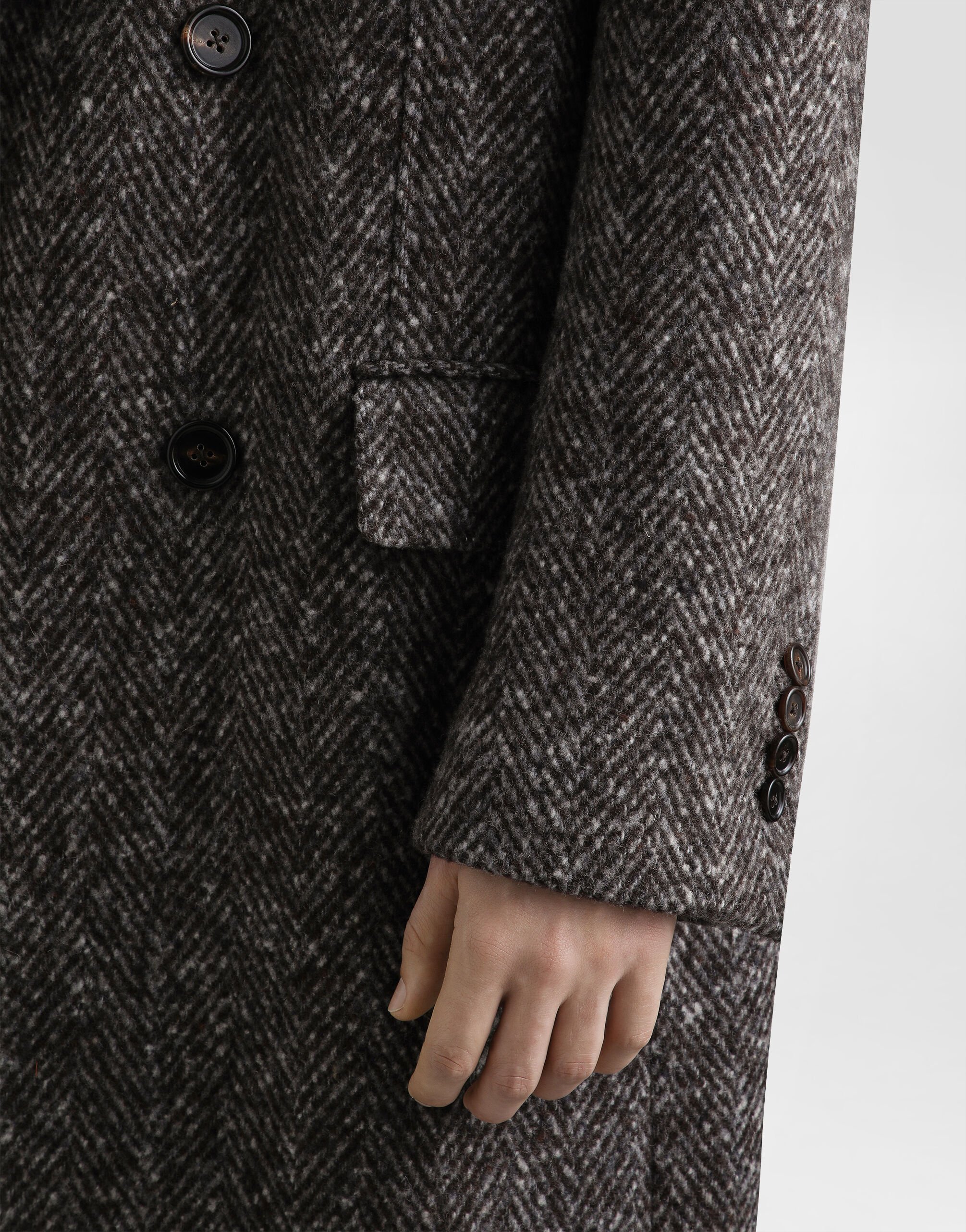 Double-breasted herringbone coat in Multicolor for Men