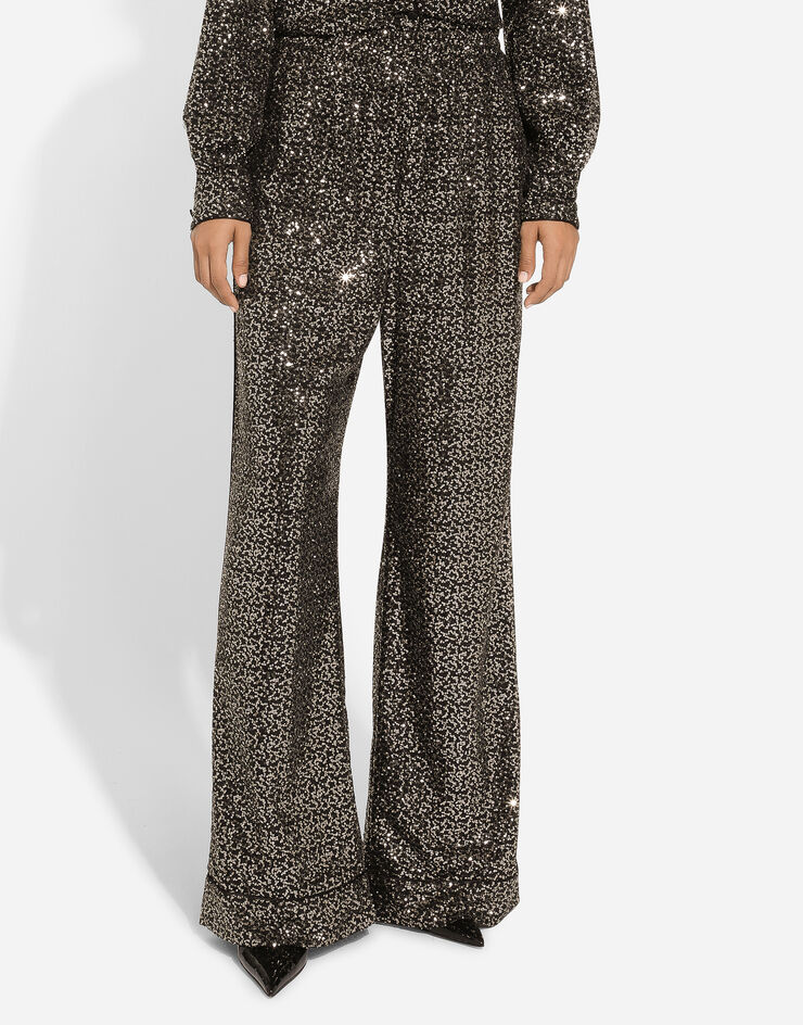 Dolce & Gabbana Pyjamahose aus Pailletten Silber FTAMPTFLSFG
