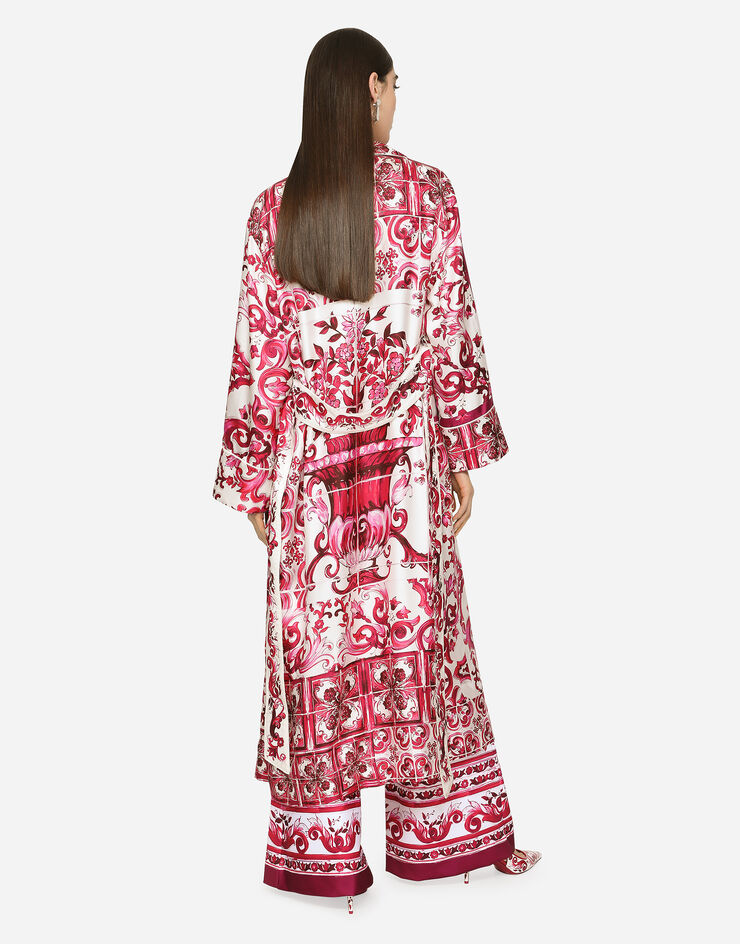 Dolce&Gabbana Twill wrap coat with belt and Majolica print Multicolor F0C2ATHI1FI