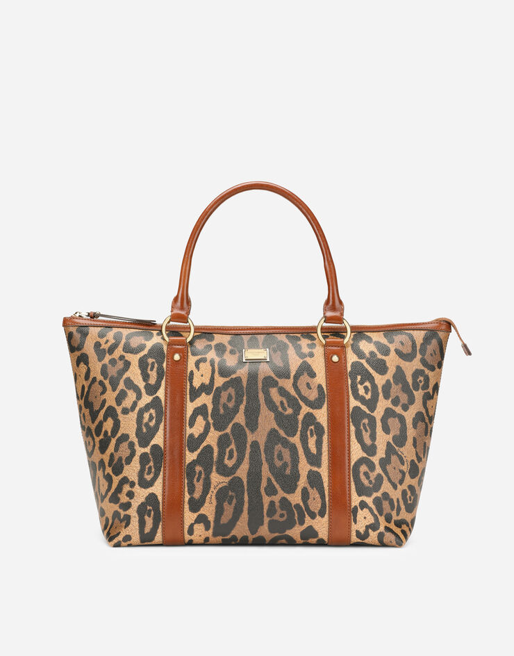 Dolce & Gabbana Shopper mittelgroß aus Crespo im Leoprint mit Logoplakette Mehrfarbig BB2215AW384