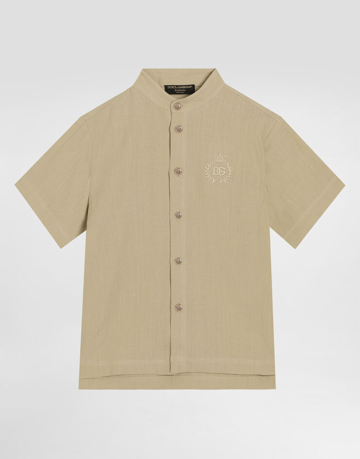 Dolce & Gabbana Camisa de lino con logotipo DG bordado Beige L44S38G7O9A