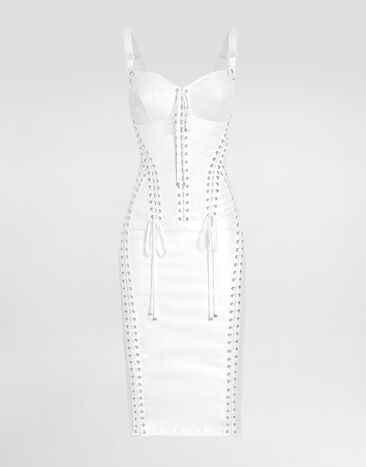 Dolce & Gabbana Lace and satin calf-length dress with corset details White F6TTDTGDC1O
