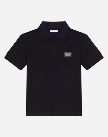 Dolce & Gabbana Polo in piquet con placca logata Blu FTBXHDG902P