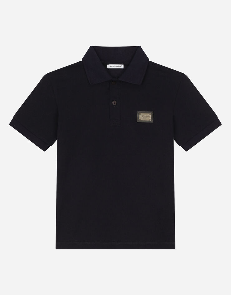 DolceGabbanaSpa Poloshirt aus Piqué mit Logoplakette Blau L4JTCXG7JS1