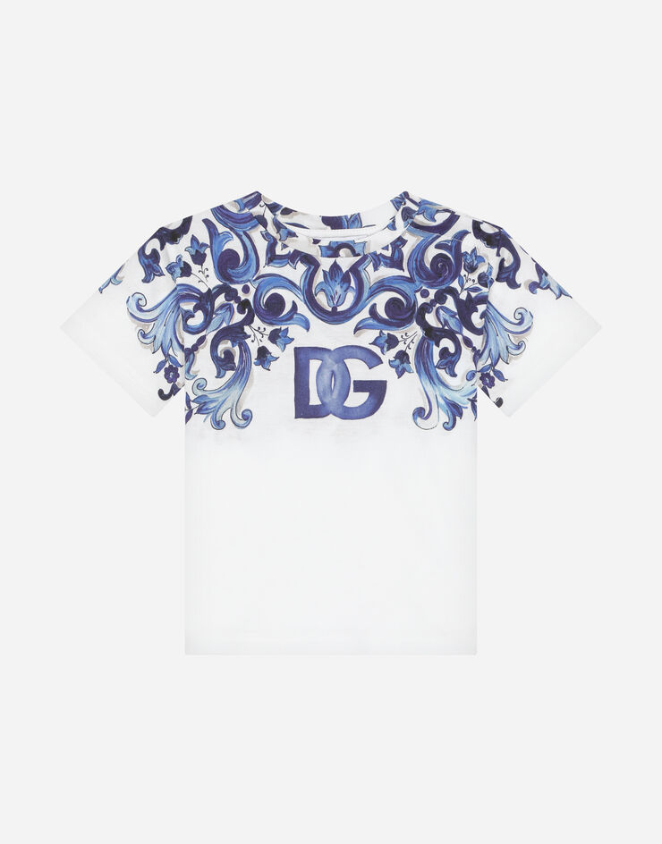 Tシャツ・カットソー Dolce & Gabbana Maiolica' Print T-Shirt Majolica-print jersey T-shirt in Multicolor for Girls