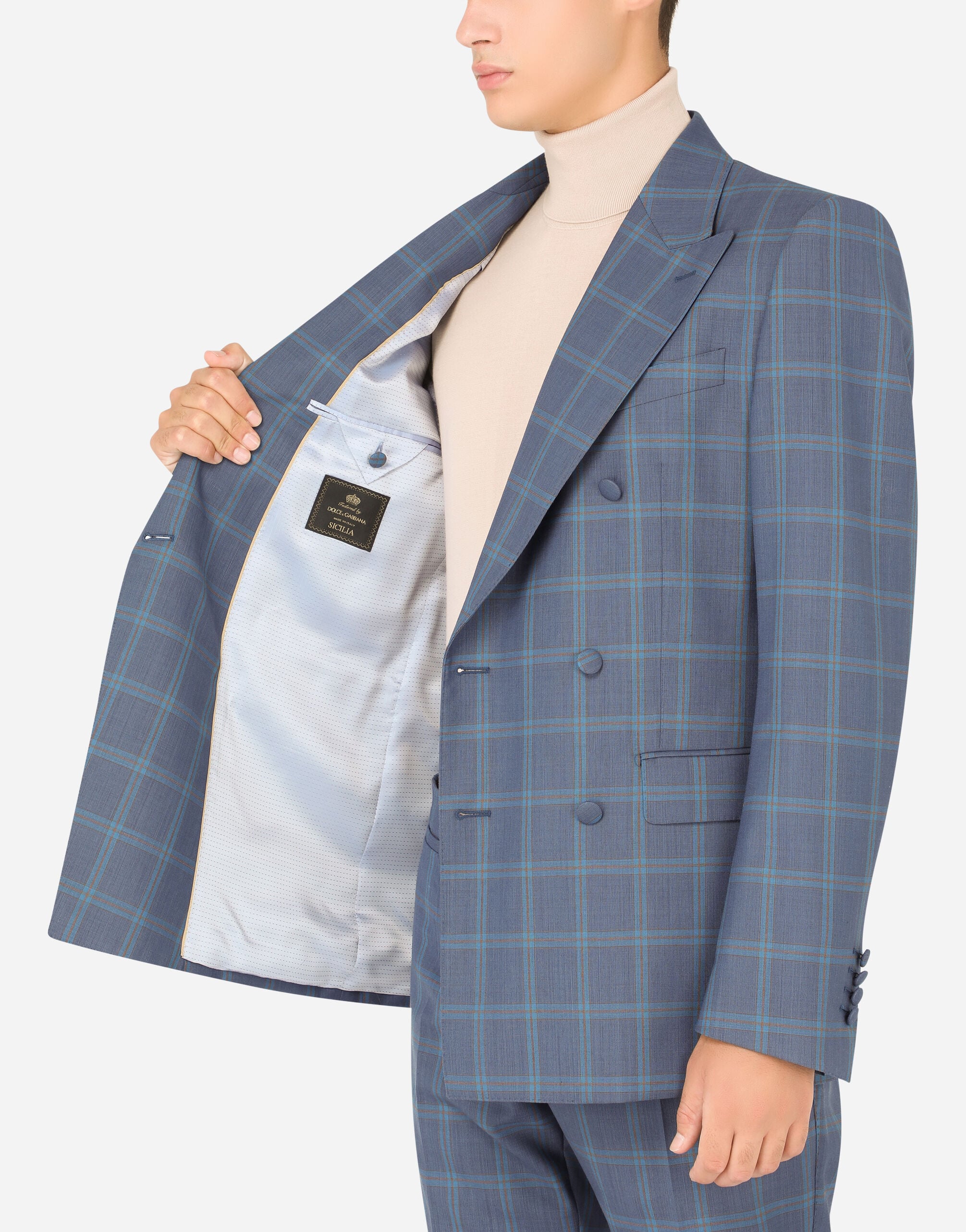 Double-breasted checked wool Sicily-fit suit in Multicolor for Men
