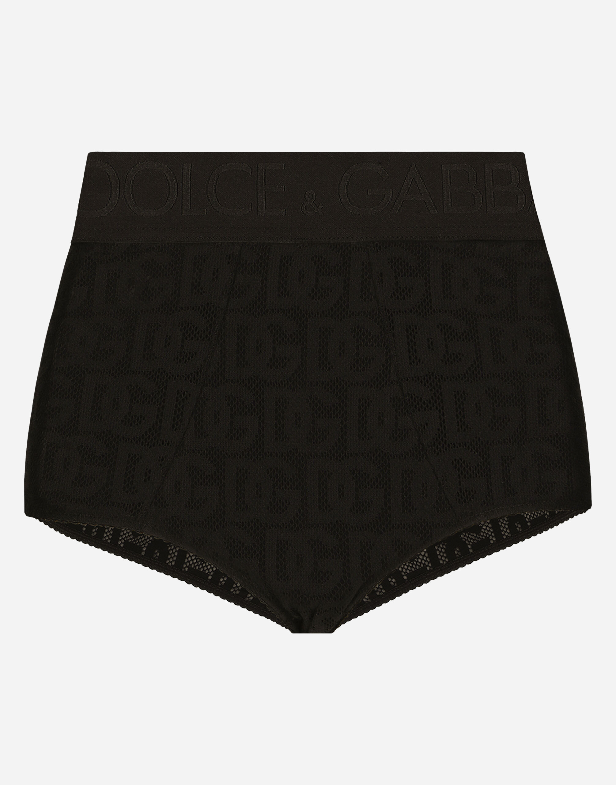 High waisted tulle jacquard panties with DG logo in Black for Women Dolce Gabbana