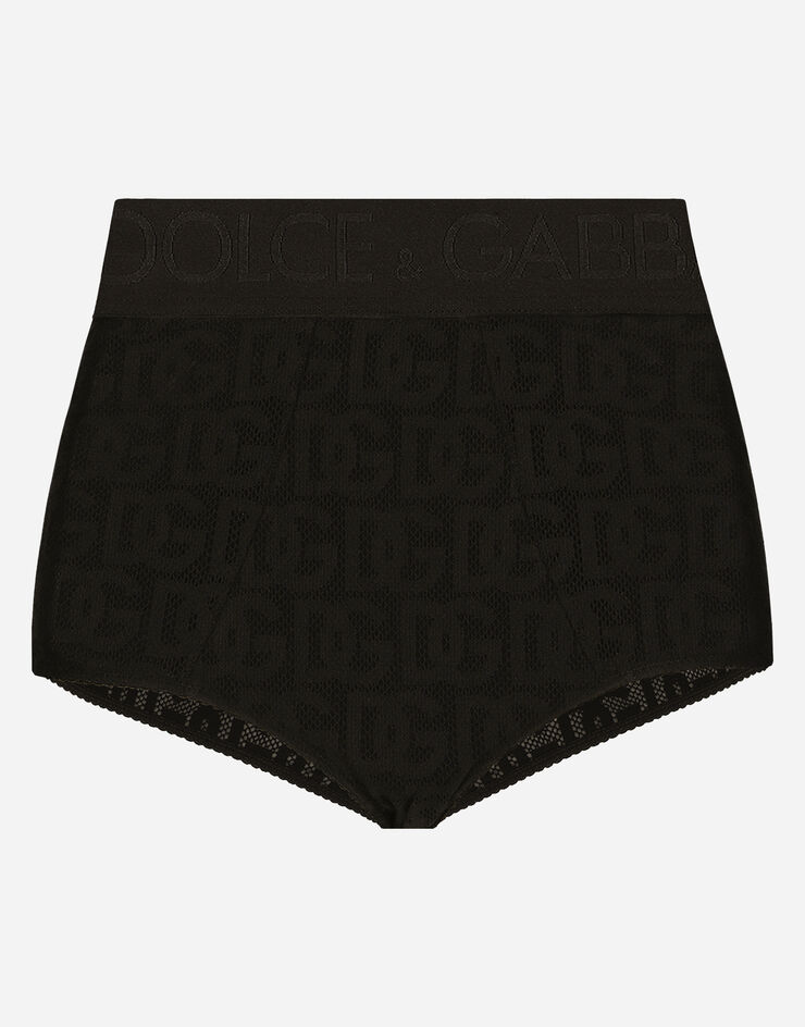 Dolce & Gabbana High-waisted tulle jacquard panties with DG logo Black O2D64TFLEAQ