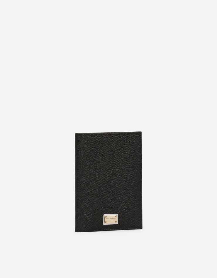 Dolce & Gabbana Porte-passeport en cuir de veau dauphine avec plaquette Noir BI2215A1001