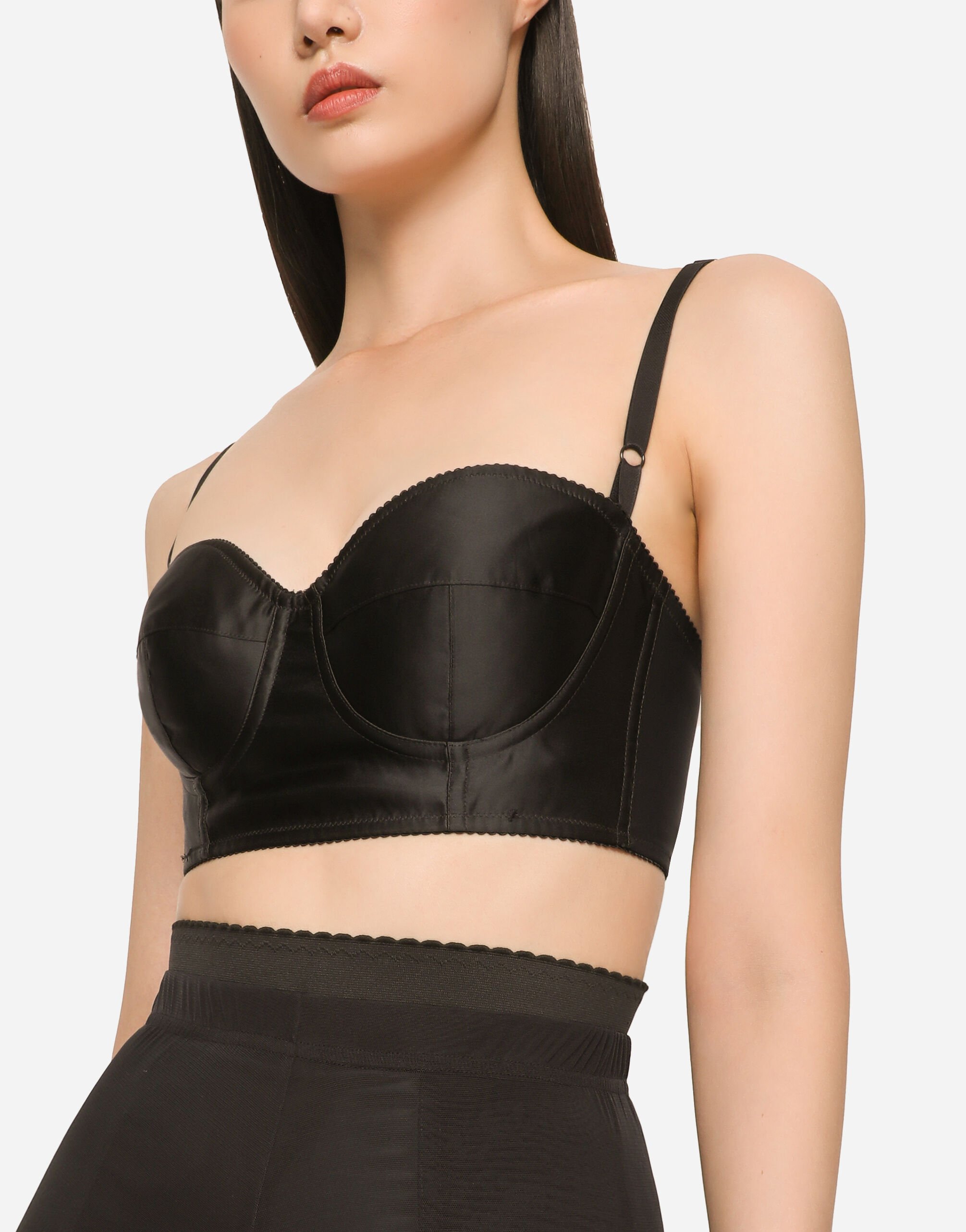 Short satin and marquisette corset in Black for Women Dolce Gabbana