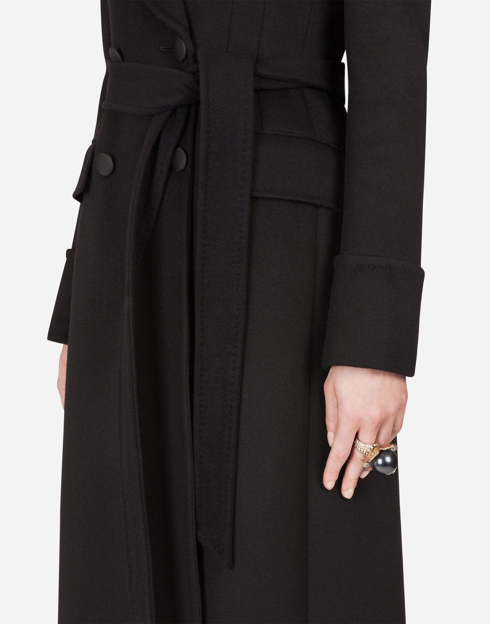 希少★DOLCE & GABBANA ダブルブレスト ウール＆シルク コート ブラックのウィメンズ Double-breasted woolen cloth belted