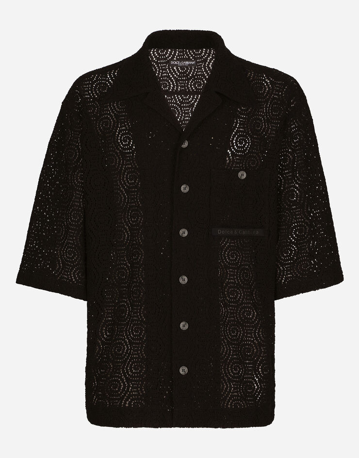 Dolce & Gabbana Camisa Hawaii de encaje cordonetto Negro G5JT7TFLM9D