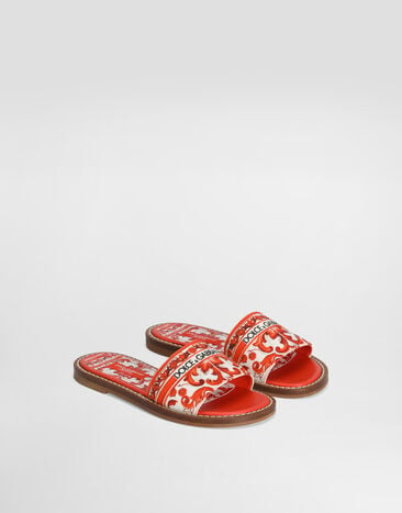 Dolce & Gabbana Zapatillas planas en lona con estampado mayólica Multicolor D11330AF538