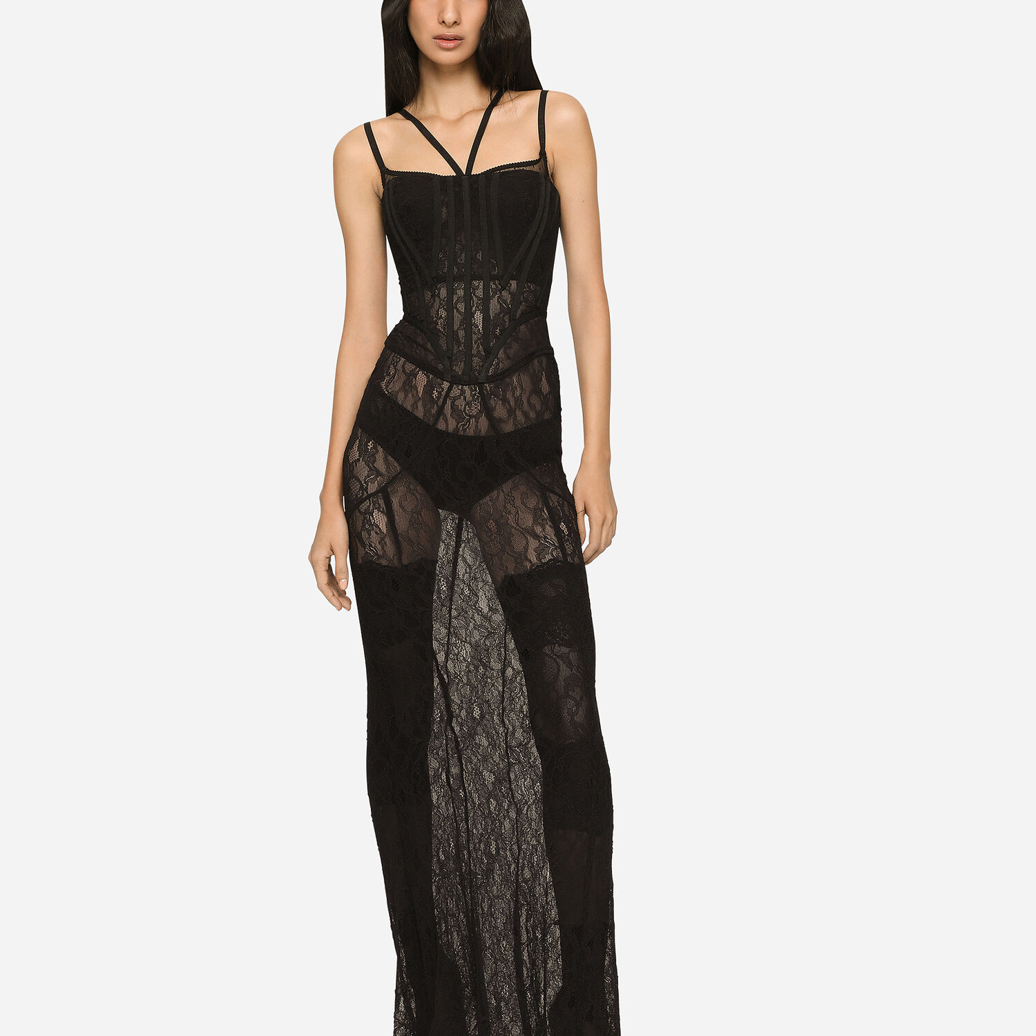 Portofino Gloved Lace Maxi Dress - Black