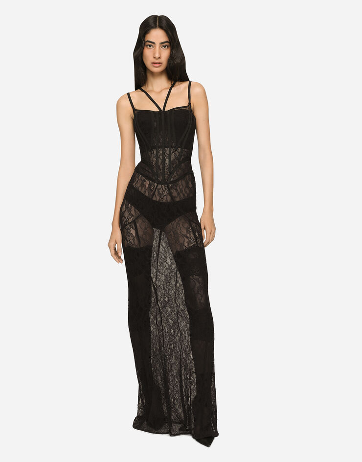Long lace corset dress in Black for