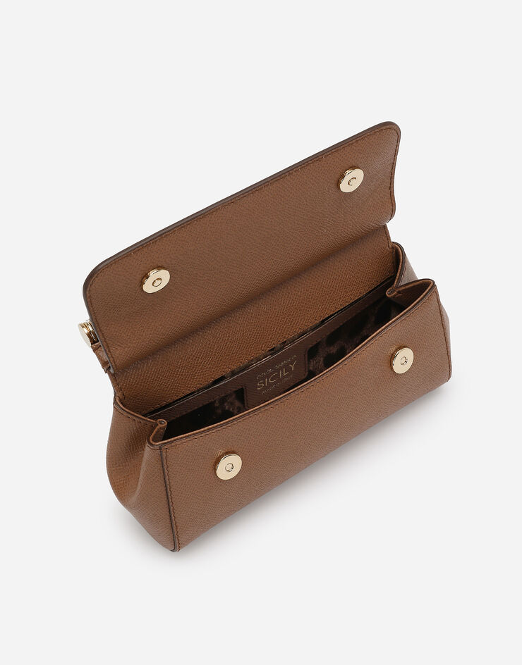 Dolce & Gabbana Mini Sicily handbag in dauphine calfskin Brown BB7116B1001