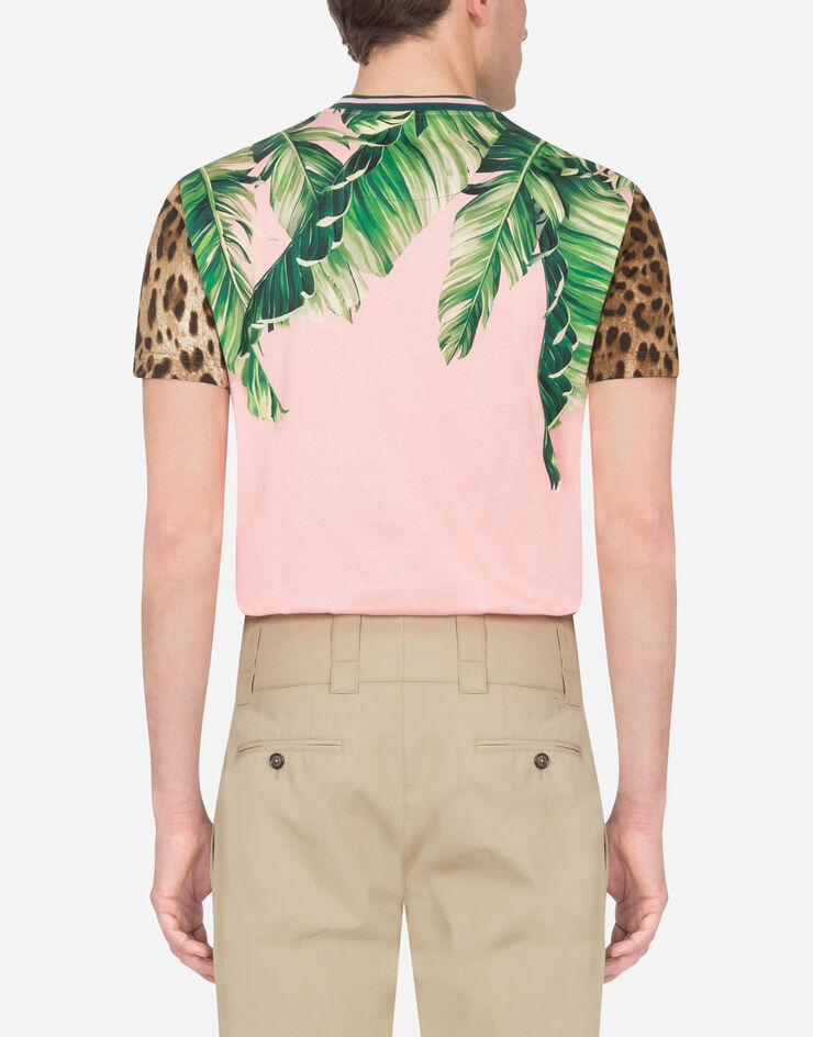 Dolce & Gabbana COTTON T-SHIRT IN BANANA LEAF PRINT PINK G8KD0TFI7VE