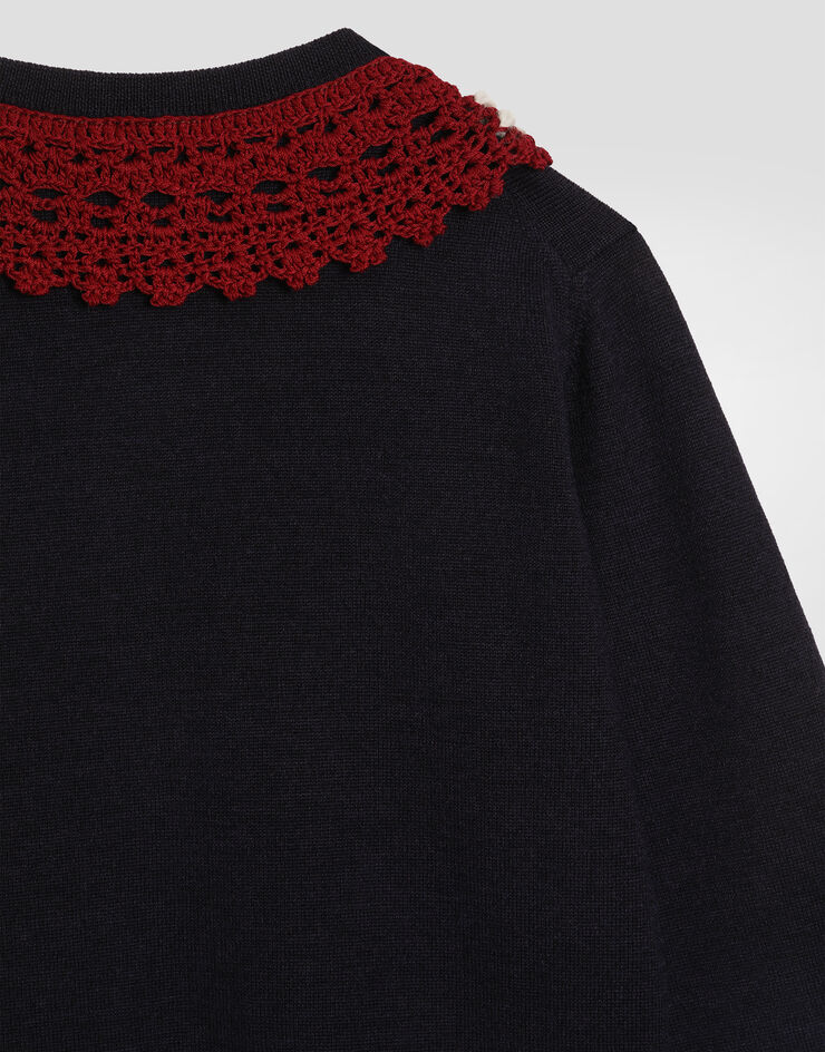 Dolce & Gabbana Wool cardigan with embroidered crochet collar Blue L5KWM9JDVBF