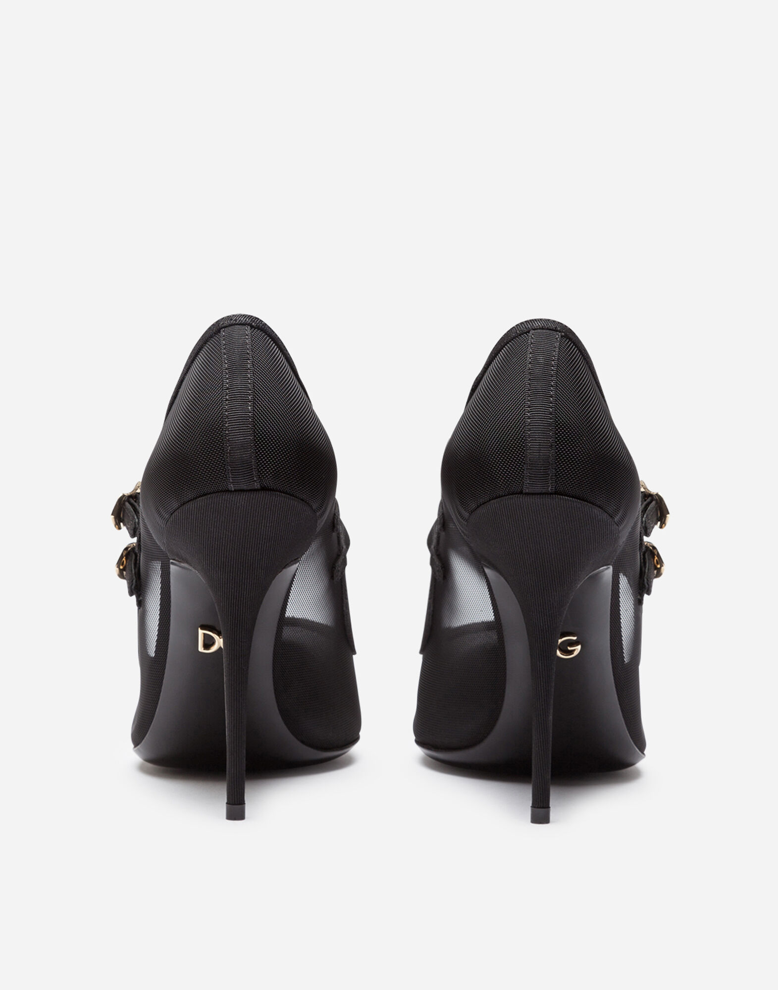Pumps in mesh and grosgrain with two straps