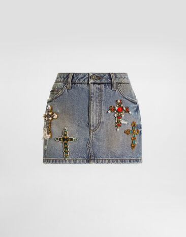 Dolce & Gabbana Denim miniskirt with embroidery Multicolor F4C2TZG8PG5