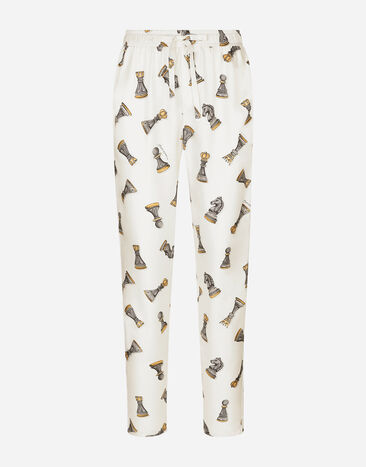 Dolce & Gabbana Silk twill jogging pants with chess-piece print Purple G2TV9TFUVG7