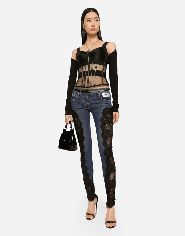 Dolce & Gabbana KIM DOLCE&GABBANA Jean en denim avec intarsia en dentelle Multicolore FTCUMDGDBNH