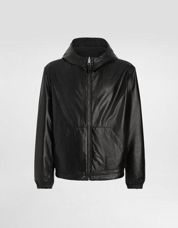 Dolce & Gabbana Leather and fabric jacket with reversible hood Black G9BOATGJ218