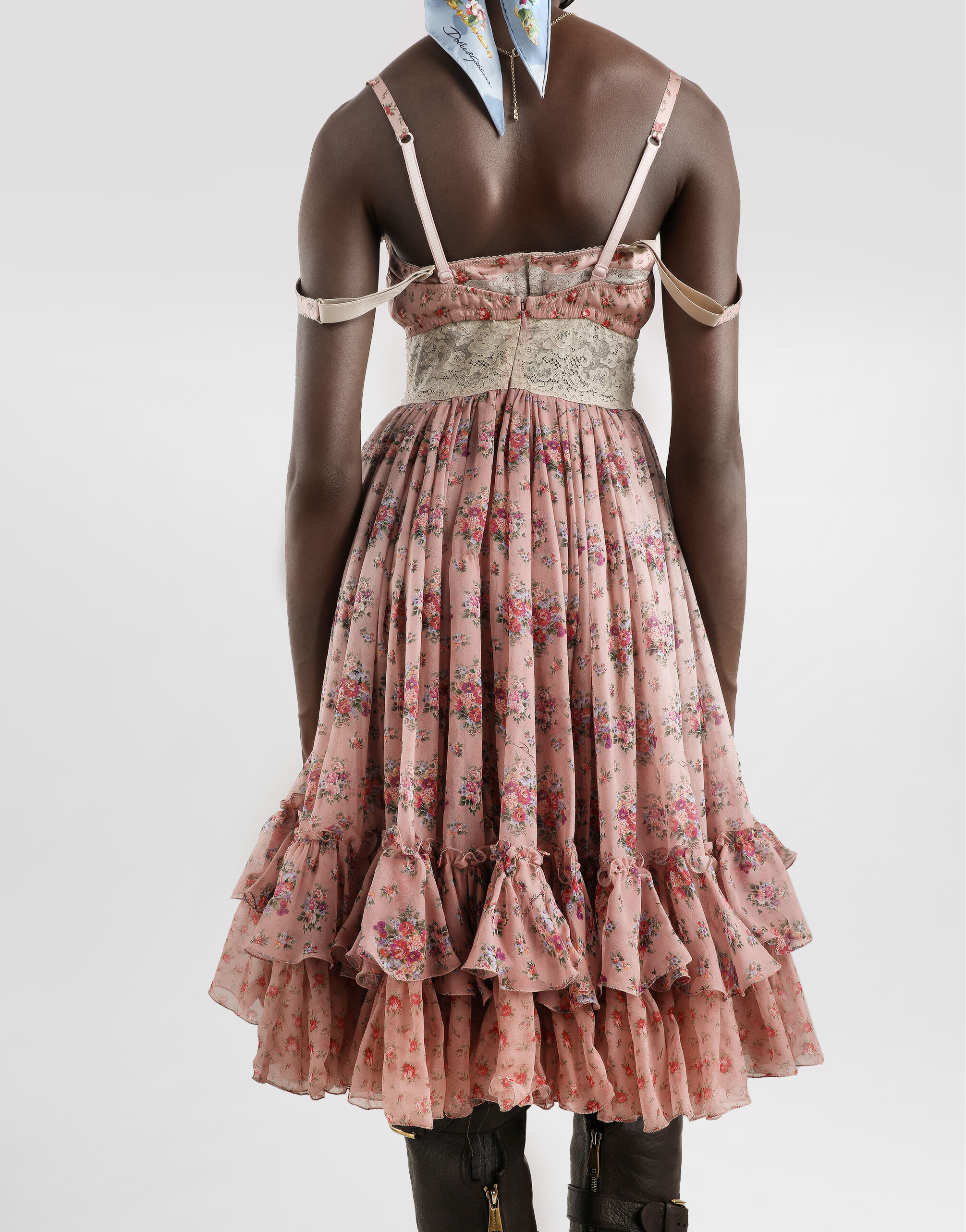 Small flower bouquets-print chiffon dress in Multicolor for Women