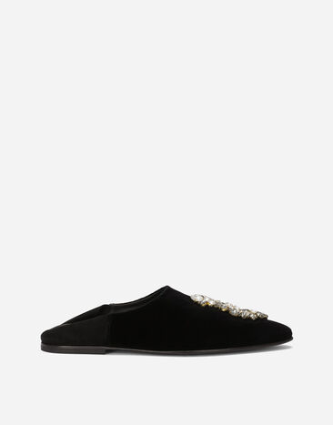 Dolce & Gabbana Slipper de terciopelo con broche bordado Negro A80440AO602