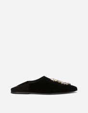 Dolce & Gabbana Velvet slippers with brooch embellishment Blue A50594AS206