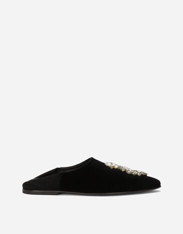 Dolce & Gabbana Velvet slippers with brooch embellishment Black A80440AO602