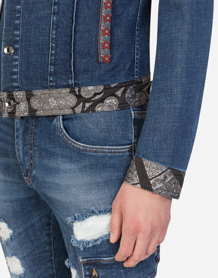 Dolce & Gabbana STRETCH DENIM JACKET WITH JAQUARD STAINED GLASS WINDOW STYLE INSERTS BLEU G9OH7DG8CD3