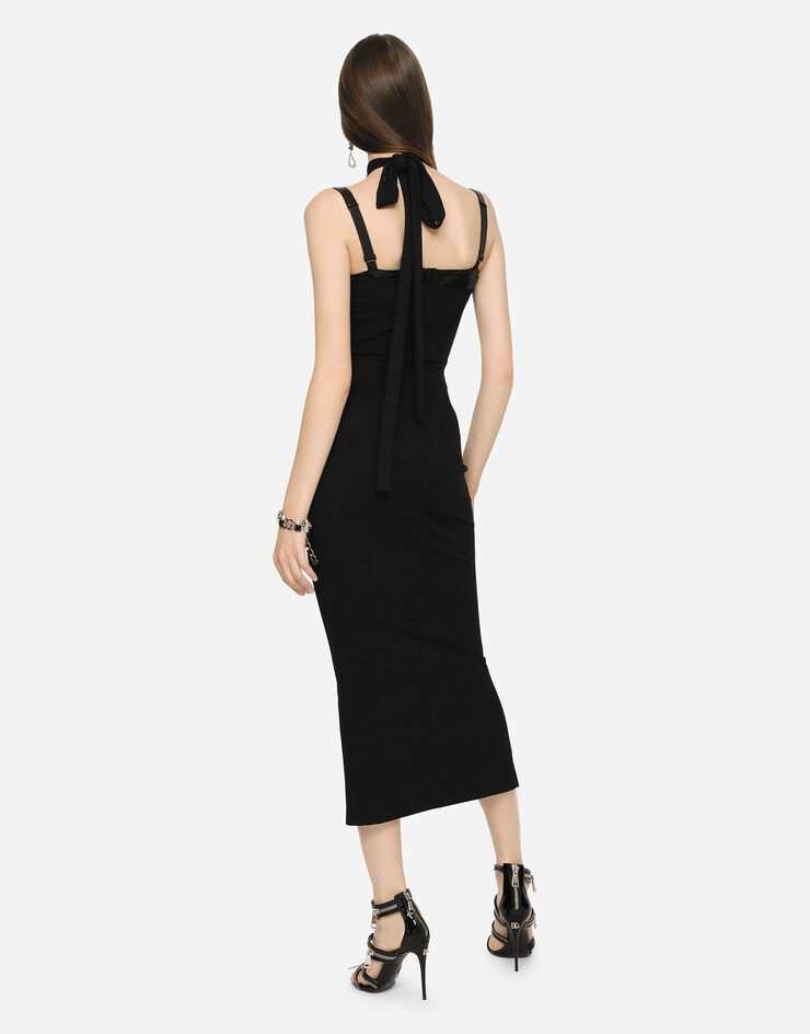 Dolce & Gabbana Jersey calf-length dress with bands Nero F6V9TTFUGKF