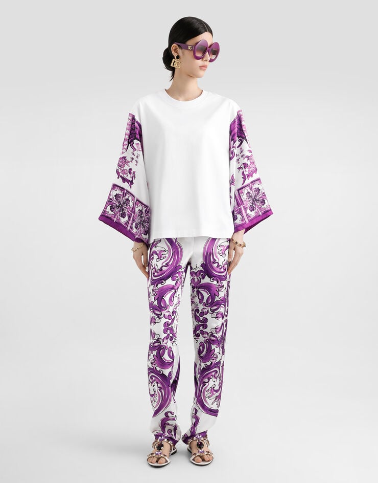 Dolce & Gabbana T-shirt with silk foulard sleeves White F8V77ZGDDCC