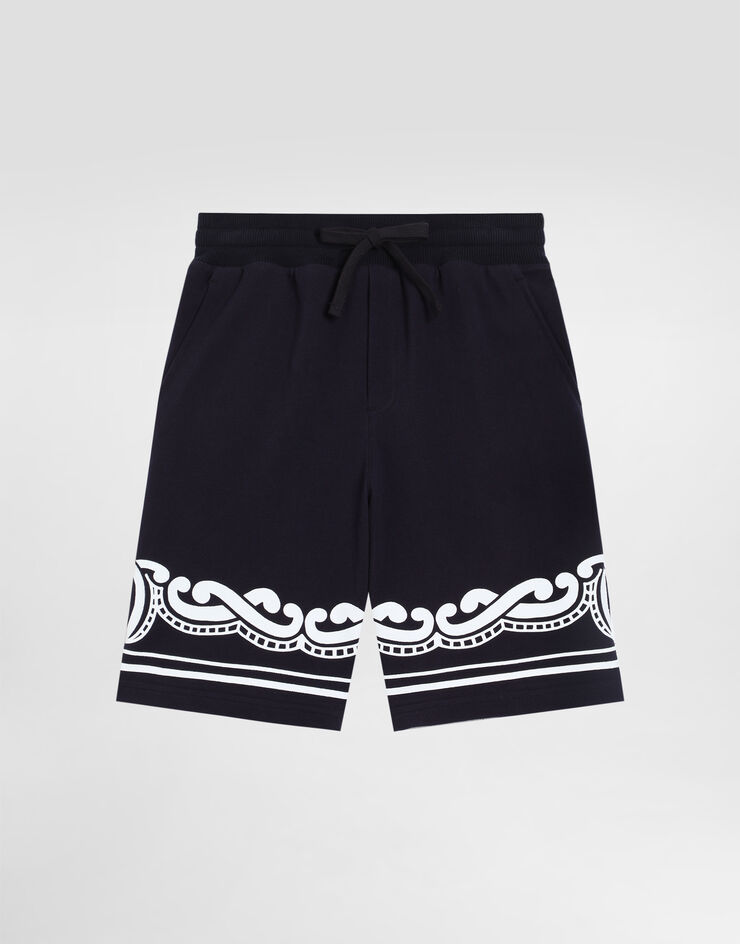 Dolce & Gabbana Piqué shorts with bandanna print Blue L4JQU7G7O0B