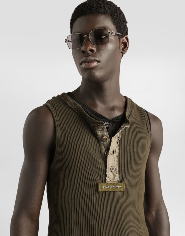 Dolce & Gabbana Ribbed cotton tank top Grey G8TF4THU7WR