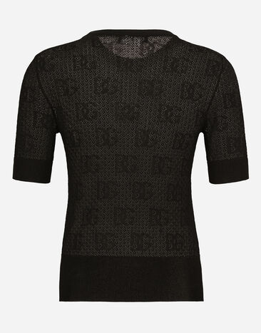 Dolce & Gabbana Pull en point dentelle avec logo DG en viscose jacquard Noir FXX03TJFMZ9