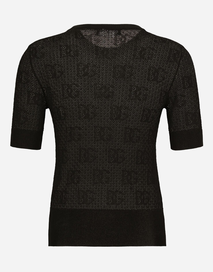 Dolce & Gabbana Jersey de viscosa en punto de encaje con logotipo DG jacquard Negro FXX03TJFMZ9