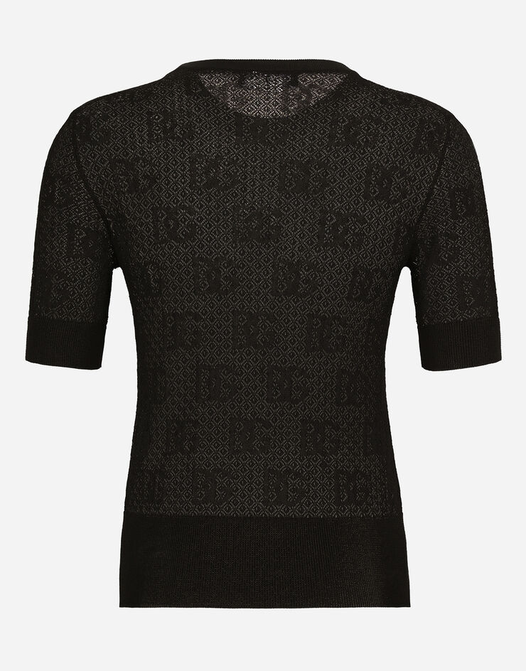 Dolce & Gabbana Lace-stitch viscose sweater with jacquard DG logo Black FXX03TJFMZ9