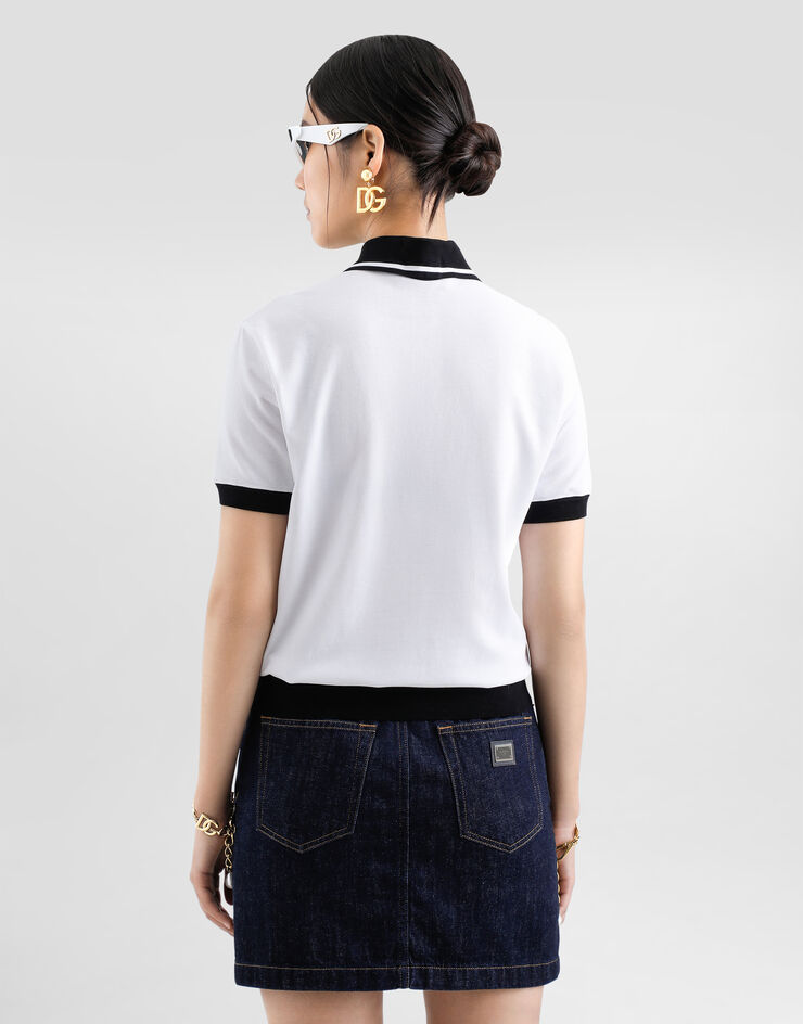 Dolce & Gabbana Polo corto de piqué de algodón con logotipo DG bordado Blanco F8V33ZGDCYF