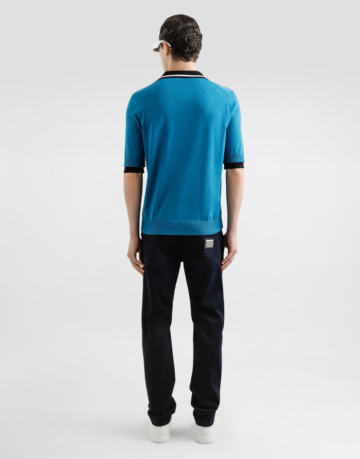 Dolce & Gabbana Cotton polo-shirt with embroidered logo Blue GXZ54ZJBCF9