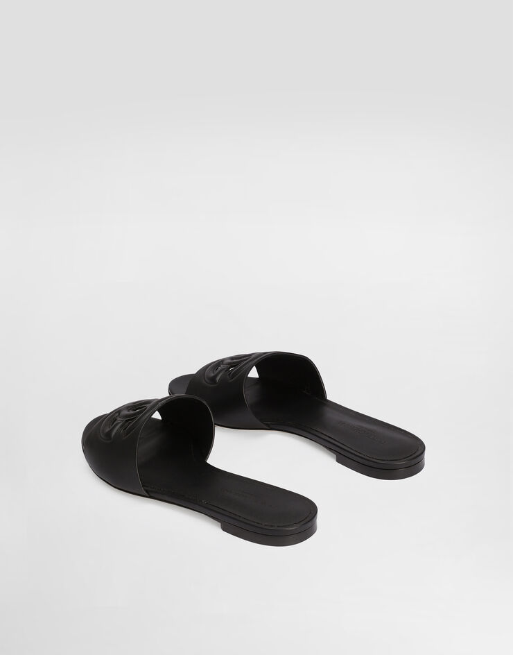 Dolce & Gabbana DG Millennials 徽标小牛皮拖鞋 黑 CQ0436AY329