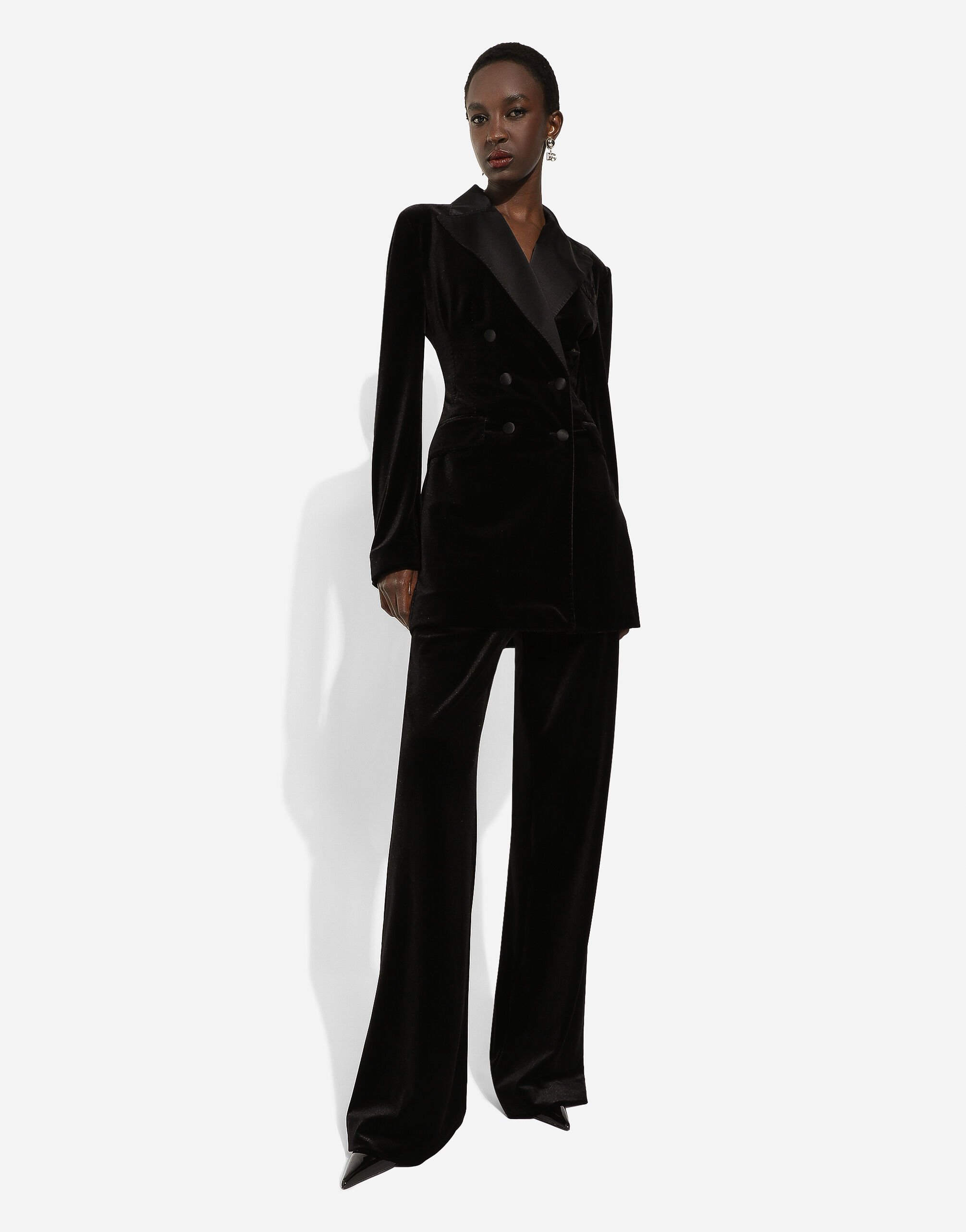 Double-breasted velvet Turlington jacket in Black for Women