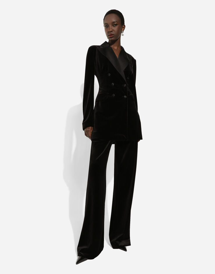 Dolce & Gabbana Giacca turlington doppiopetto in velluto Nero F29XTTFUWD6